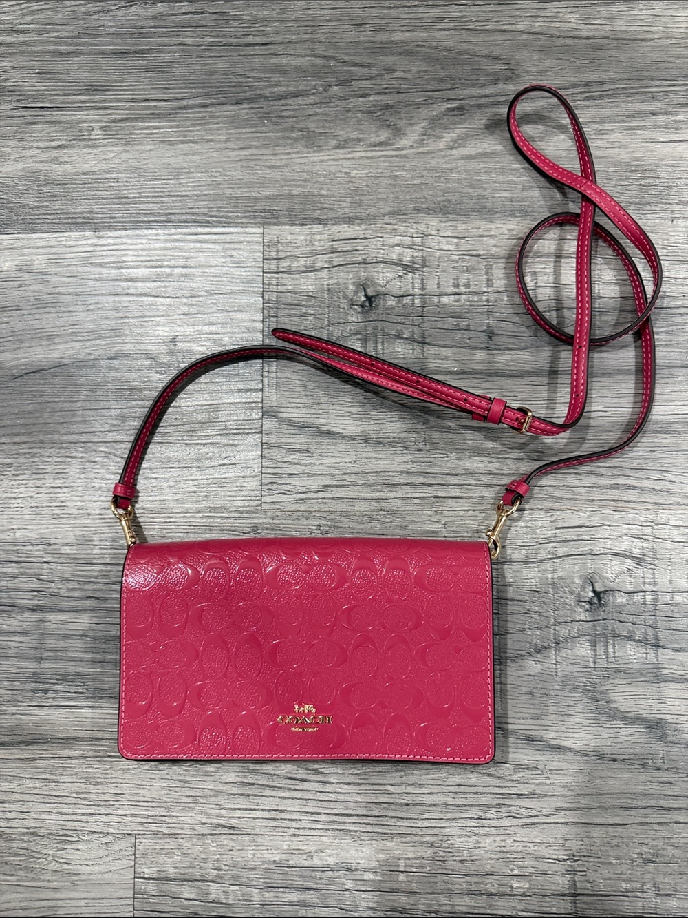 Coach Fuchsia Signature Embossed Crossbody Bag